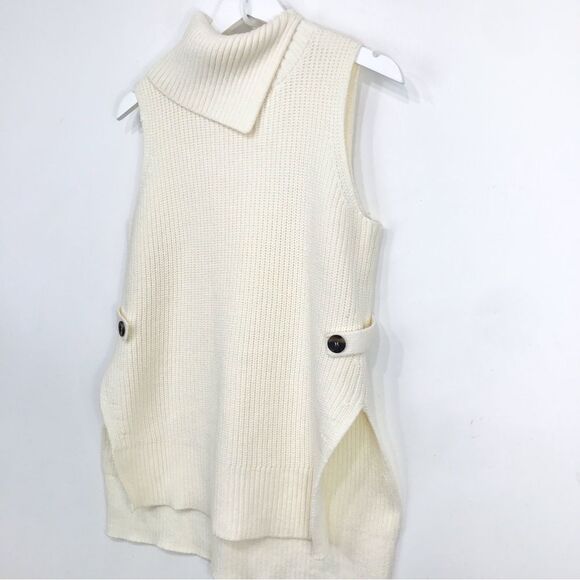 Anthropologie Cream Knit Turtleneck Pullover Side Button Sweater Vest - Picture 6 of 16